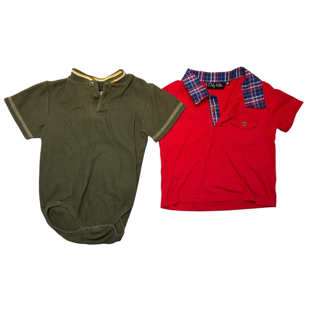 Boys Toddler 24 month Short Sleeve Shirts Green Red Button